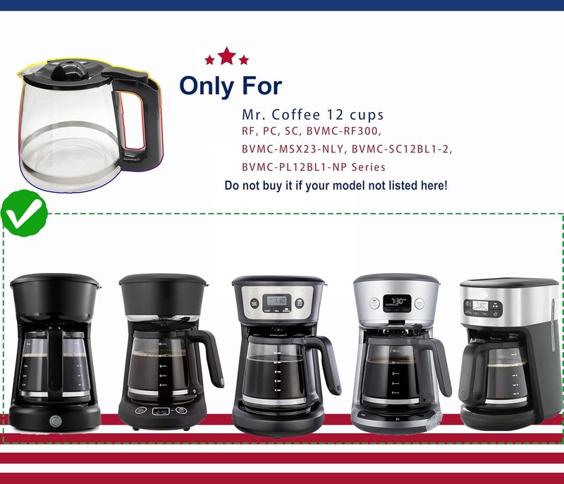 cupsync 12 Cup Coffee Pot replacement Compatible Mr. Coffee replacement pot, Fit RF, LM, PC & SC series,BVMC-RF300, BVMC-MSX23, BVMC-MMX23,BVMC-SC12BL1-2,BVMC-PL12BL1-NP,BVMC-EM100 Series, Free coffee spoon - Image 2